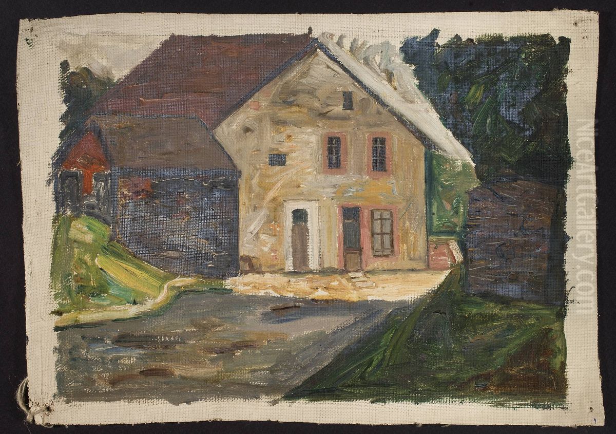 Brick house with an annex Oil Painting by Tadeusz Makowski