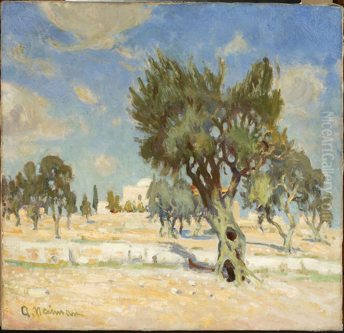 Olive trees near Jerusalem Oil Painting by Abraham Neumann