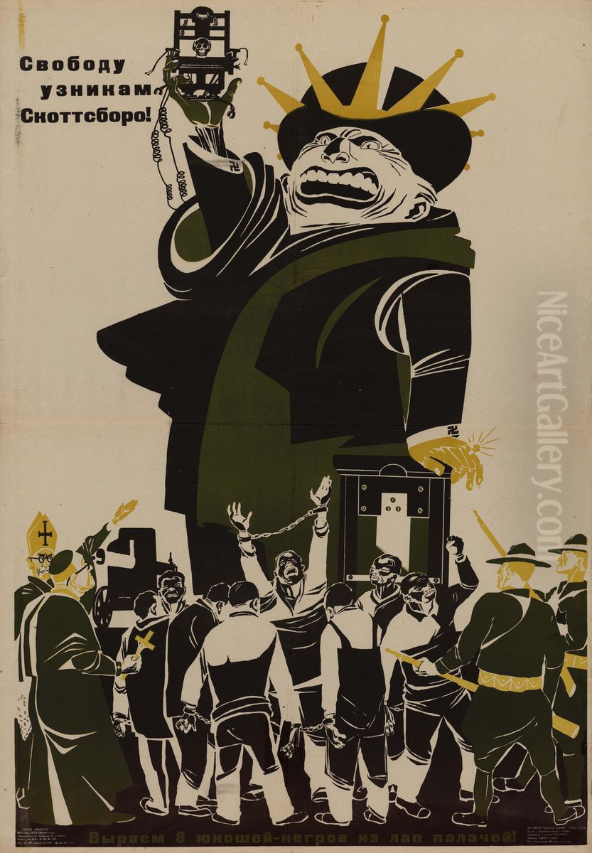 <<Svobodu uznikam Skottsboro! Vyrvem 8 unosej-negrov iz lap palacej!>> Oil Painting by Dmitry Moor