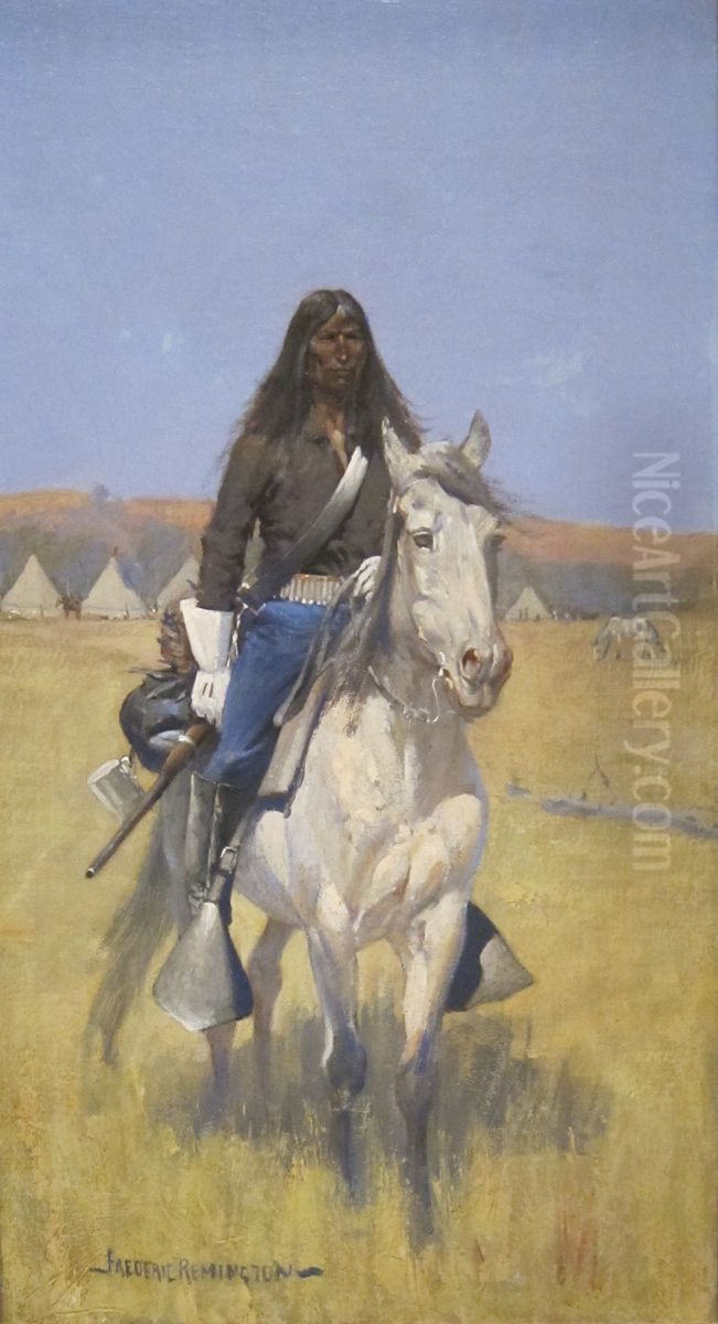 Mounted Indian Scout Oil Painting by Frederic Remington