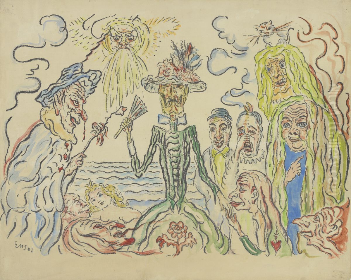 De kokette dood (maskers) Oil Painting by James Ensor