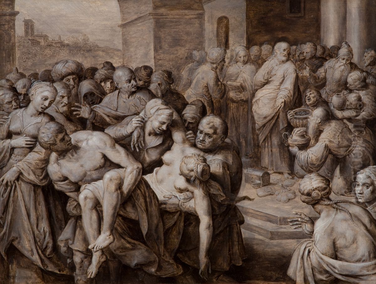 Death of Sapphira Oil Painting by Ambrosius Francken I