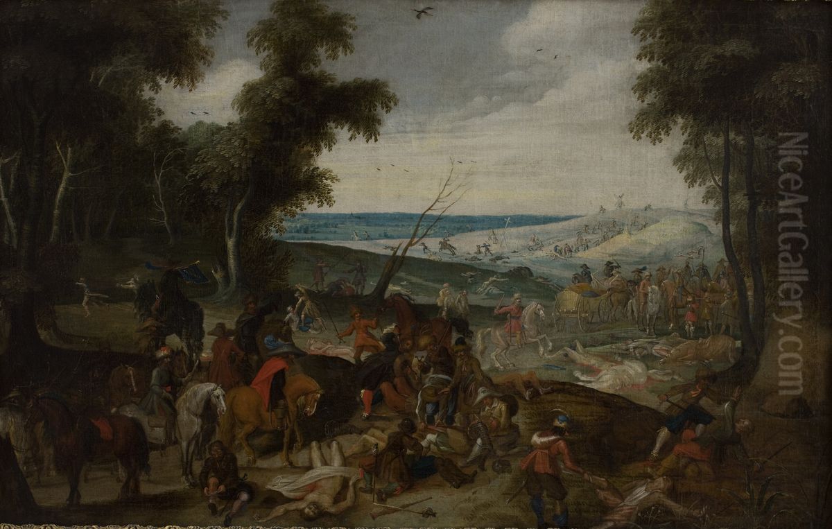 Battlefield Oil Painting by Sebastiaen Vrancx