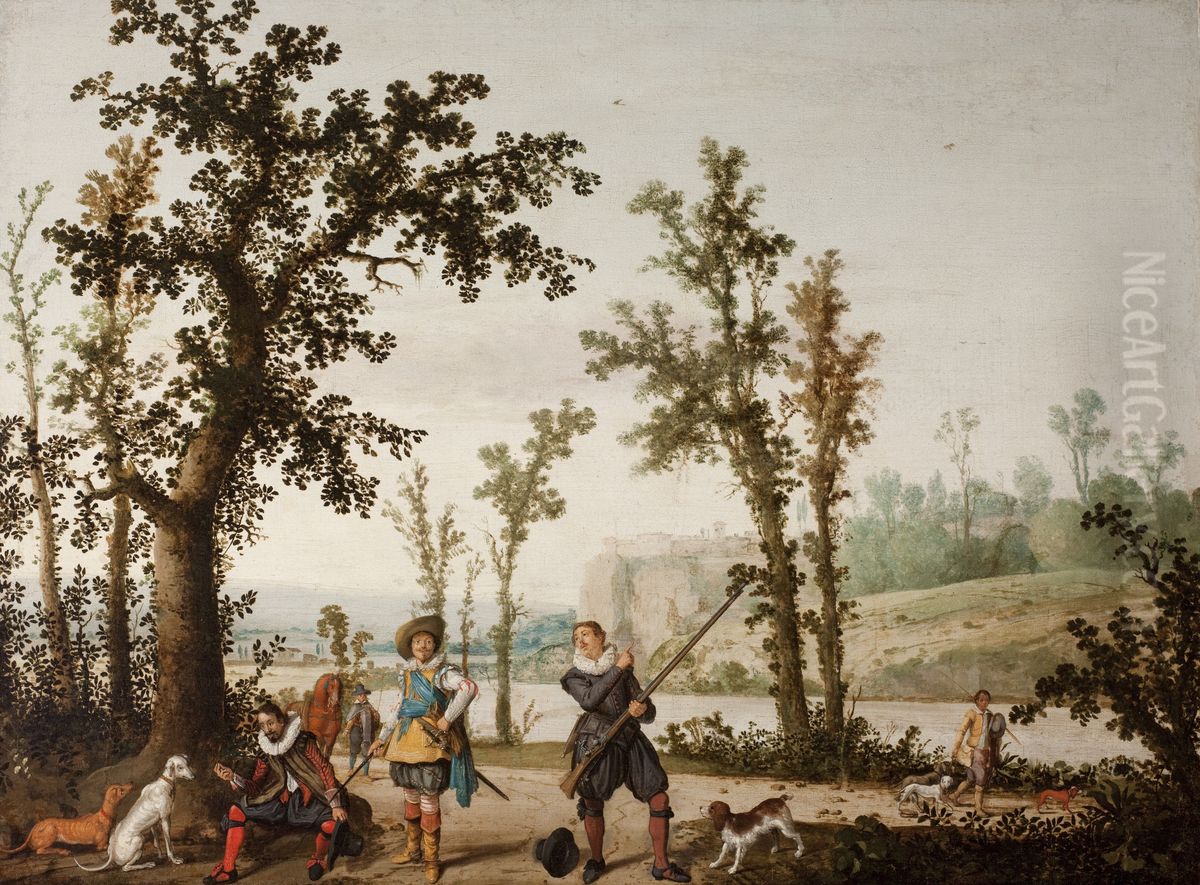 Landscape with Hunters Oil Painting by Cornelis Hendricksz. The Younger Vroom