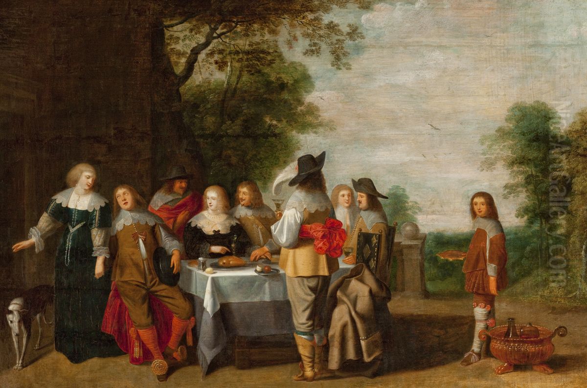 Company at the Table in a Park Oil Painting by Christoffel Jacobsz van der Laemen