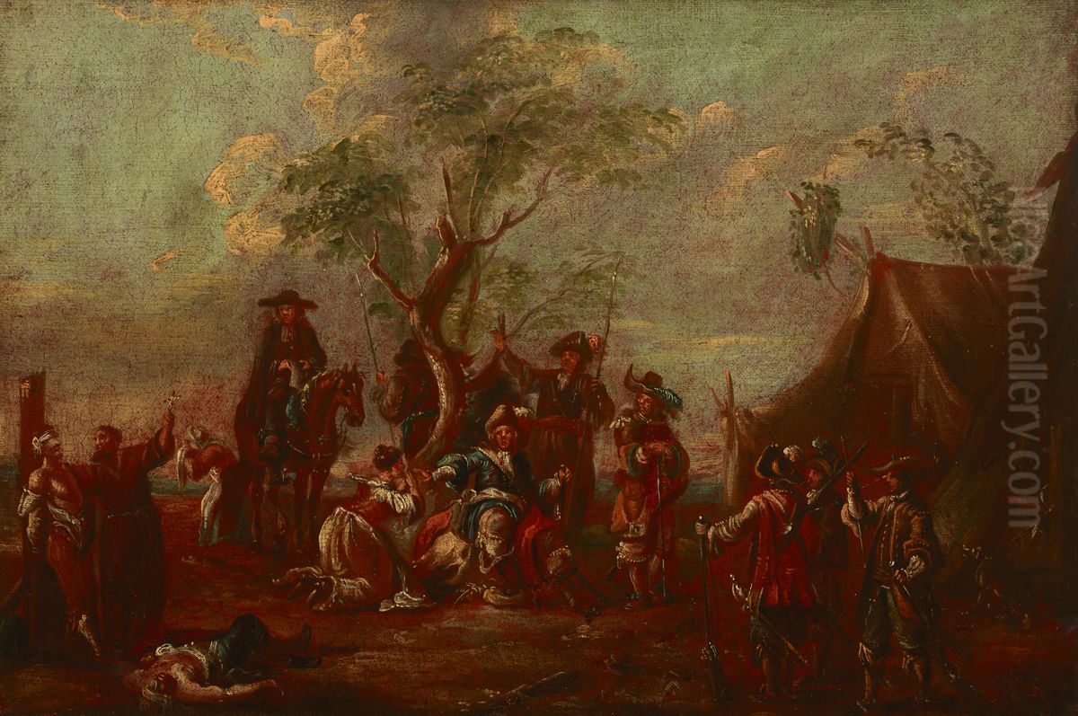 Battle Scene - In the Military Camp Oil Painting by unknown