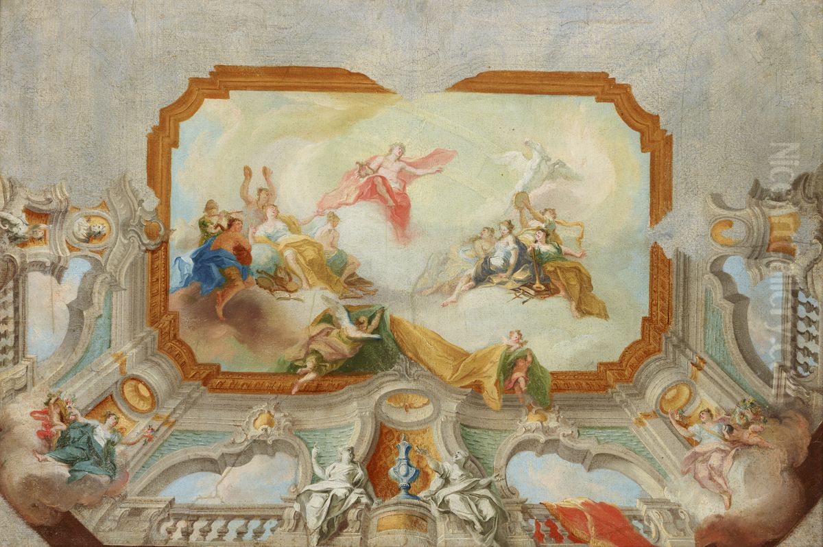 Apollo with the Muses - Project for a Plafond Oil Painting by Daniel Gran