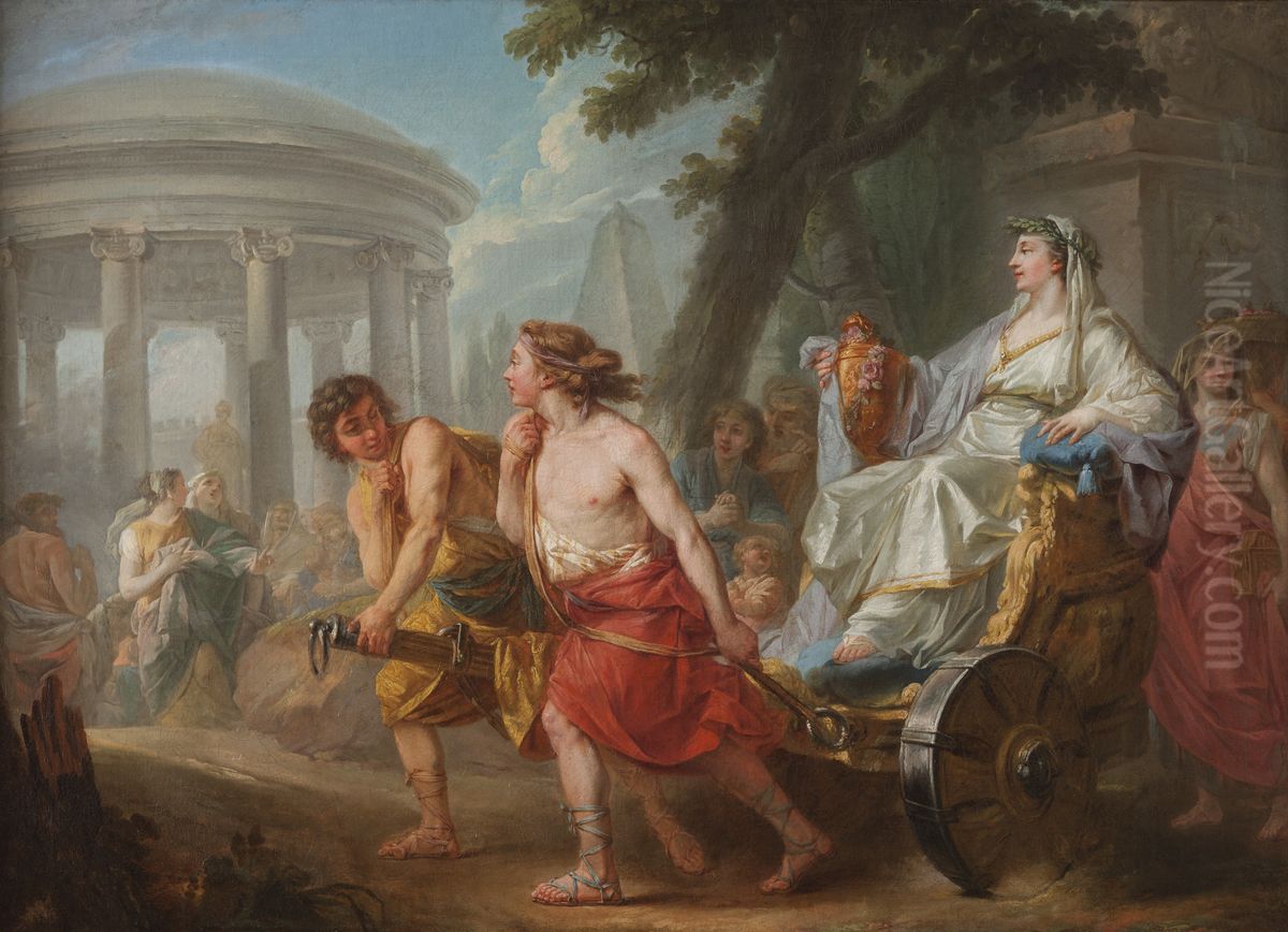 Cleobis and Biton with Cydippe in the Front of Hera Temple Oil Painting by Jean Bardin