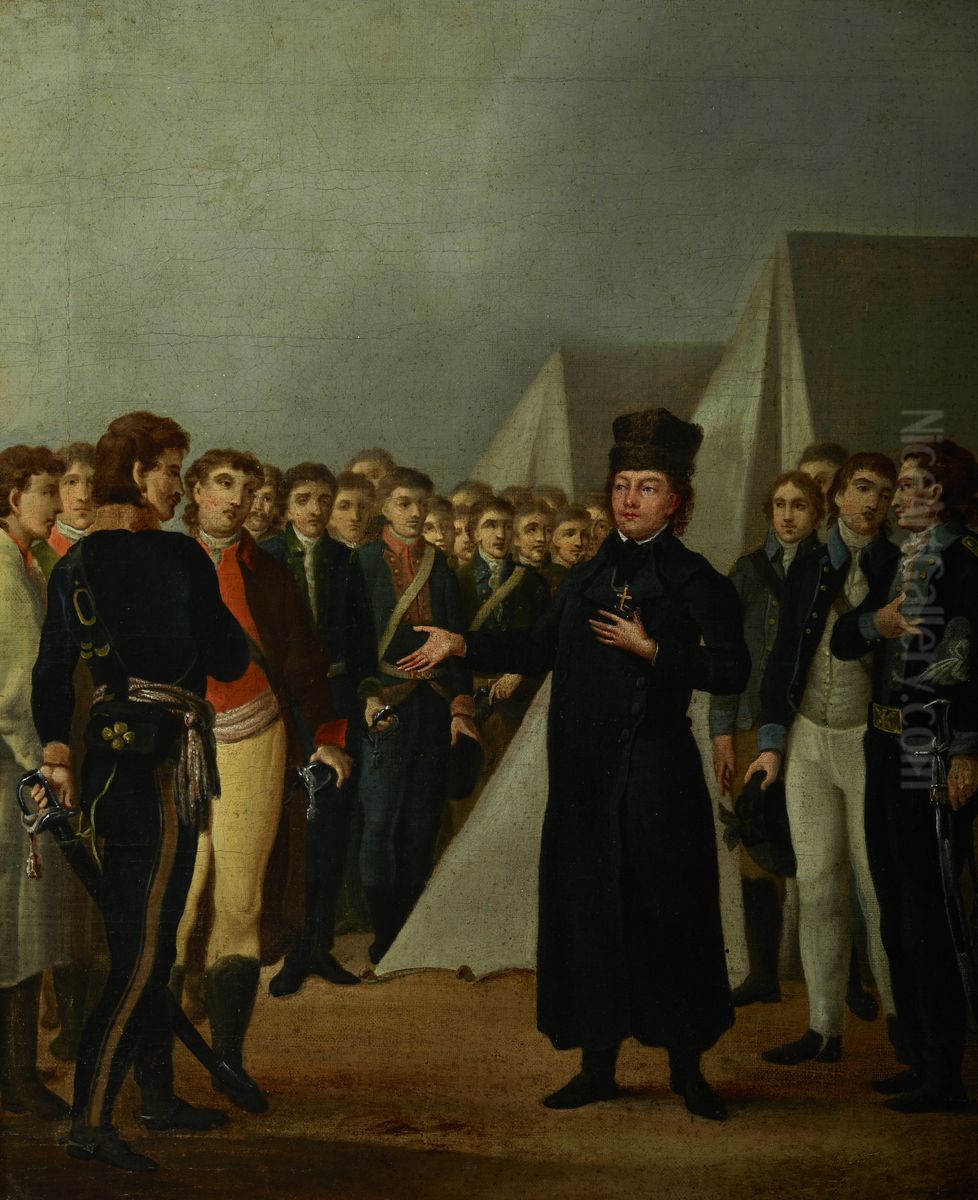 Ksiadz Jozef Jakubowski w obozie Kosciuszki pod Warszawa w 1794 r. Oil Painting by Michal Stachowicz