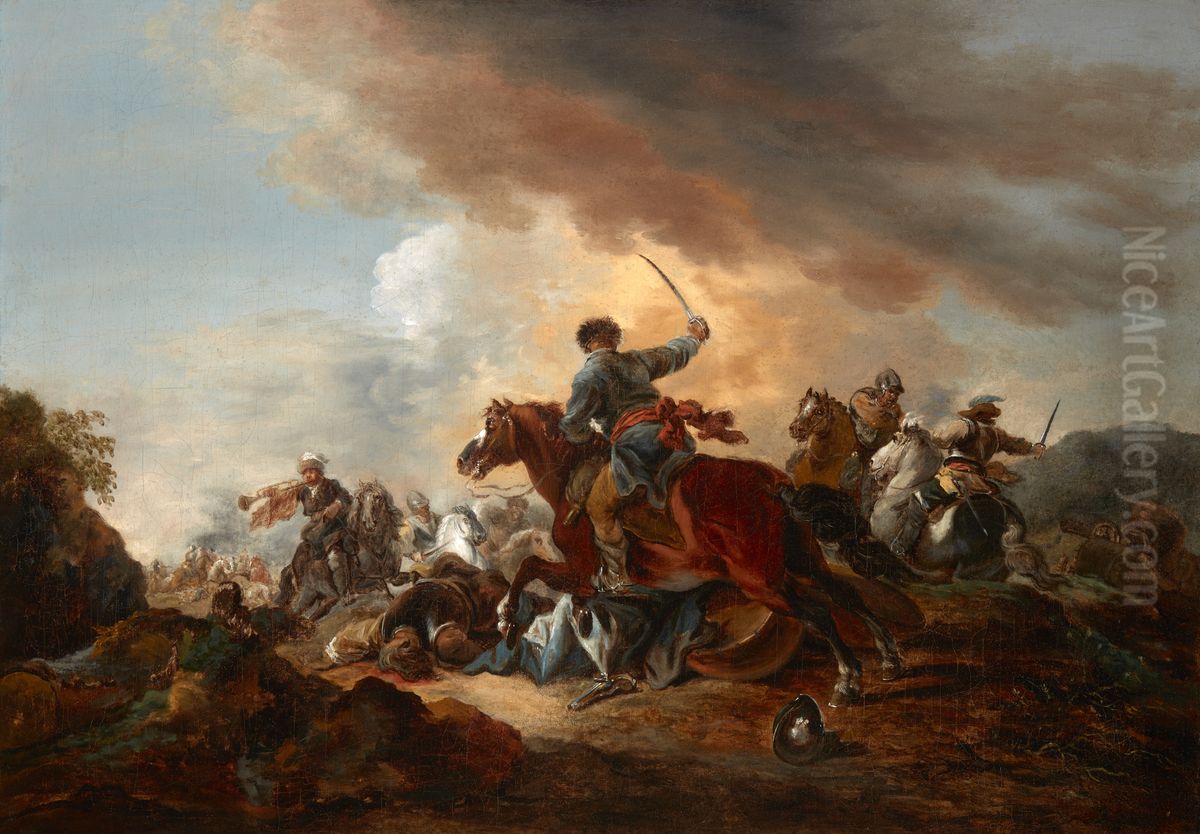 Scena batalistyczna Oil Painting by Aleksander Orlowski