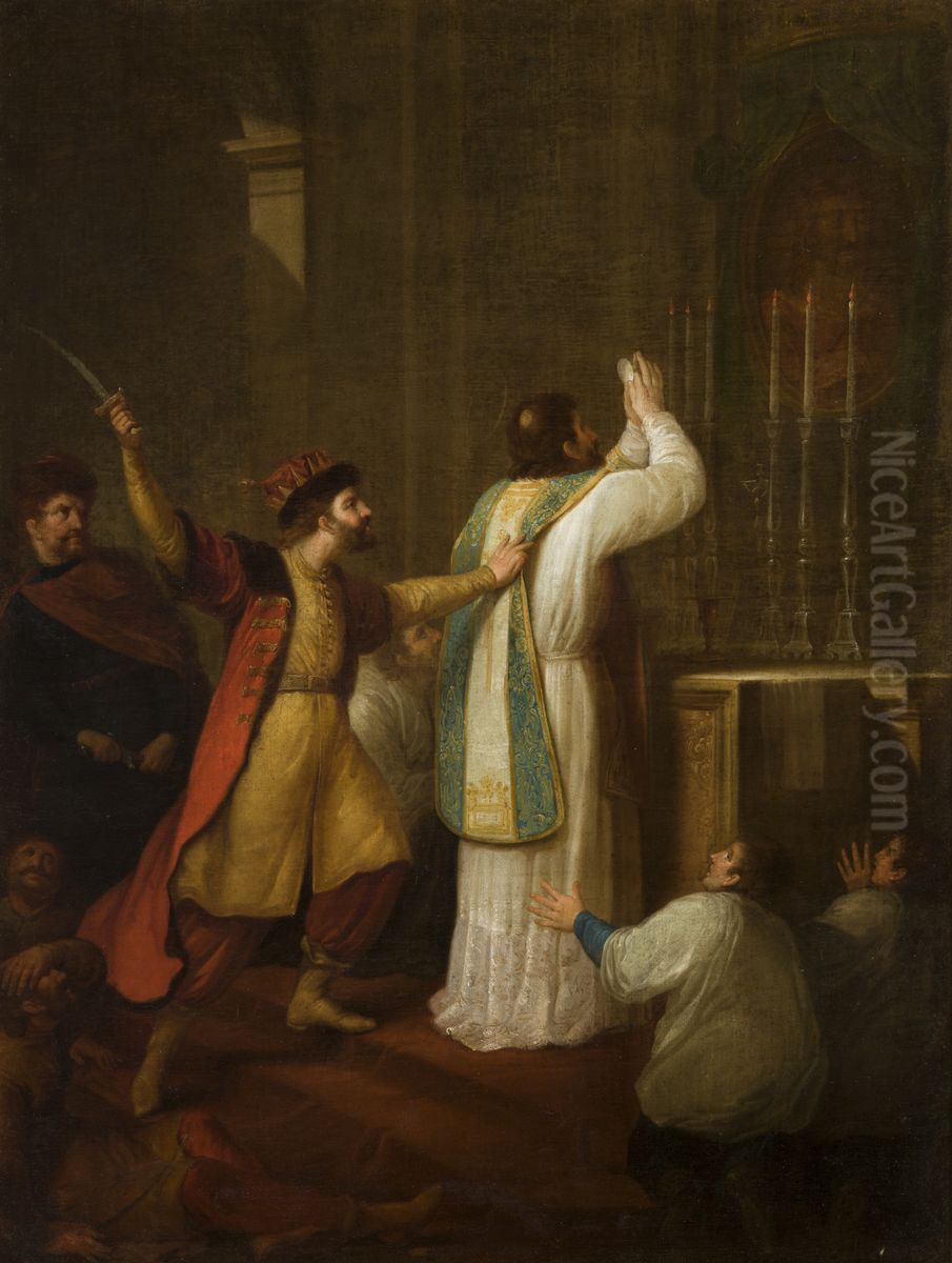 Smierc biskupa Stanislawa Szczepanowskiego Oil Painting by Jozef Peszka