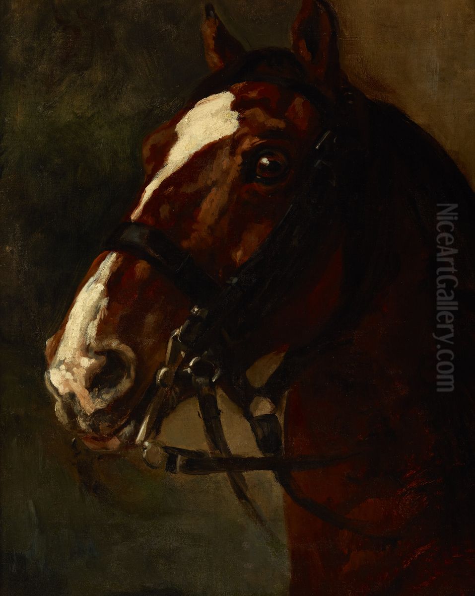 Bay Horse's Head Oil Painting by Piotr Michalowski