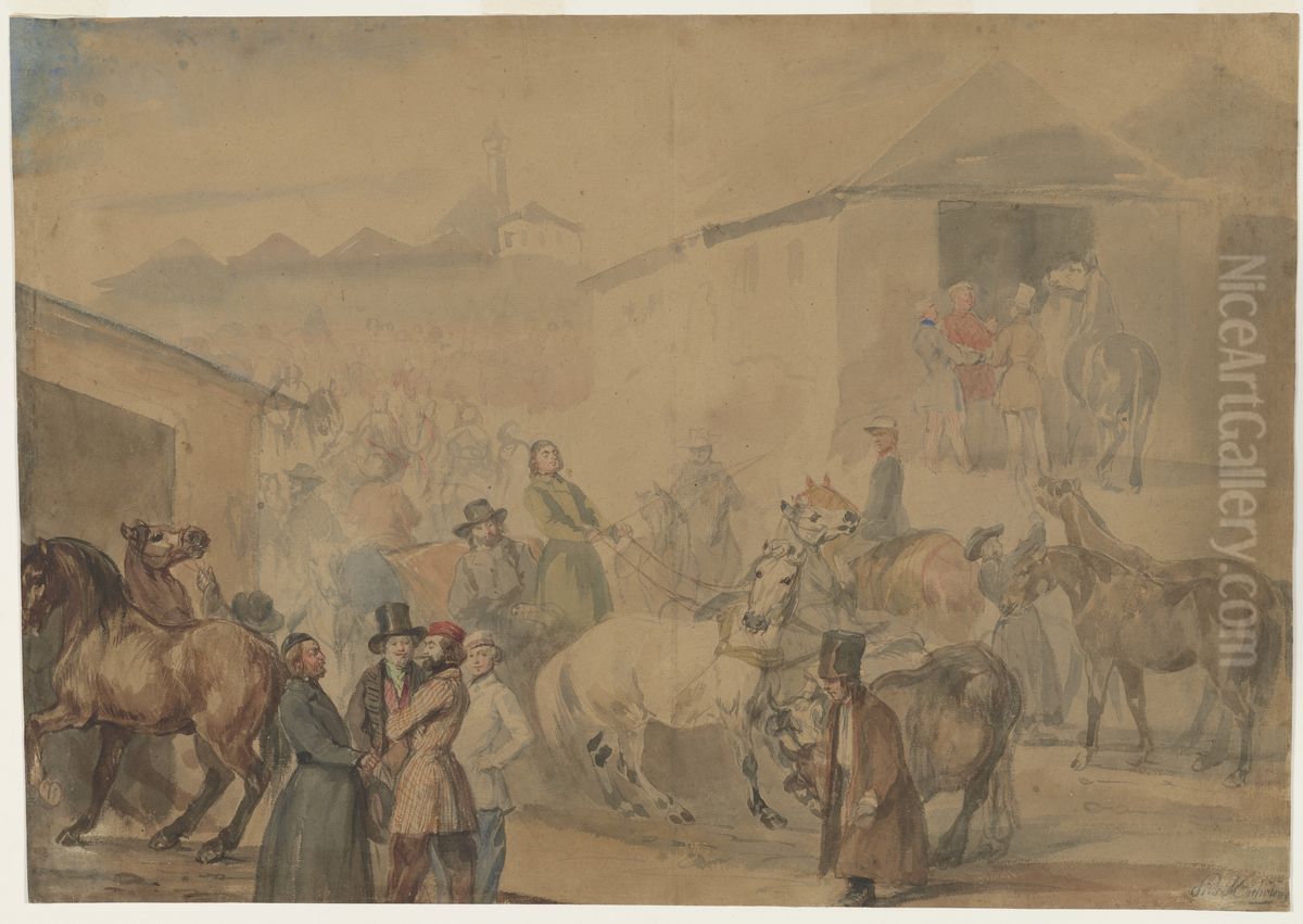 Jarmark w Mosciskach Oil Painting by Piotr Michalowski