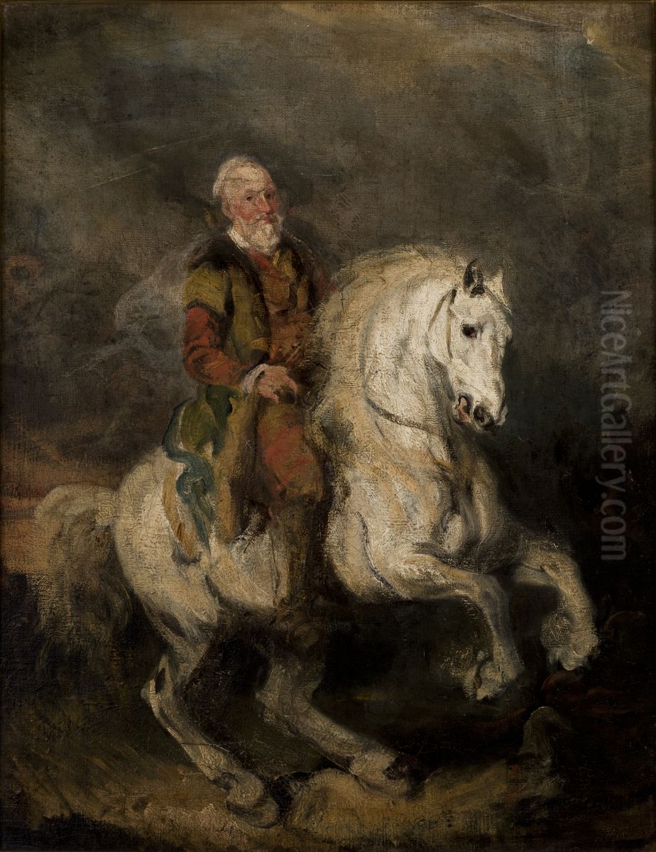 Hetman Stefan Czarniecki on Horseback Oil Painting by Piotr Michalowski