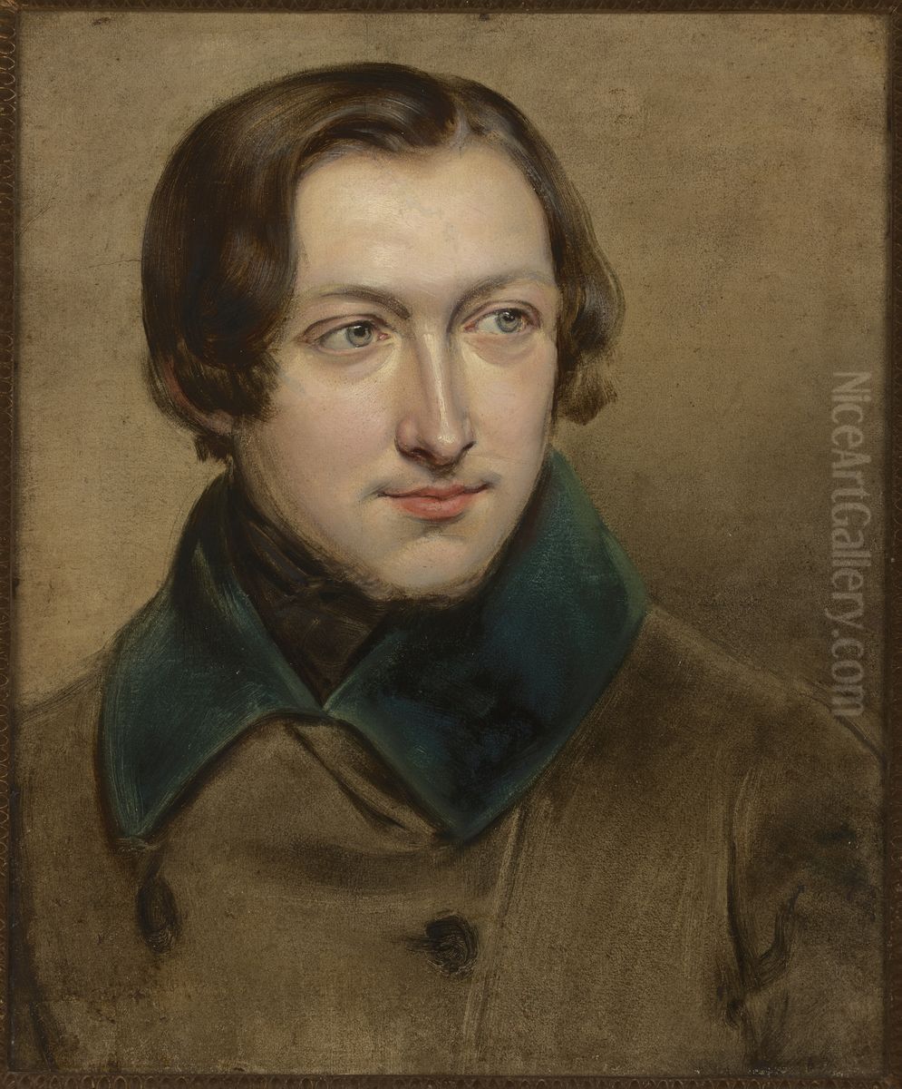 Portrait of Aleksander Plonczynski / Study to Portrait of Aleksander Plonczynski - two-sided painting Oil Painting by Jan Nepomucen Glowacki