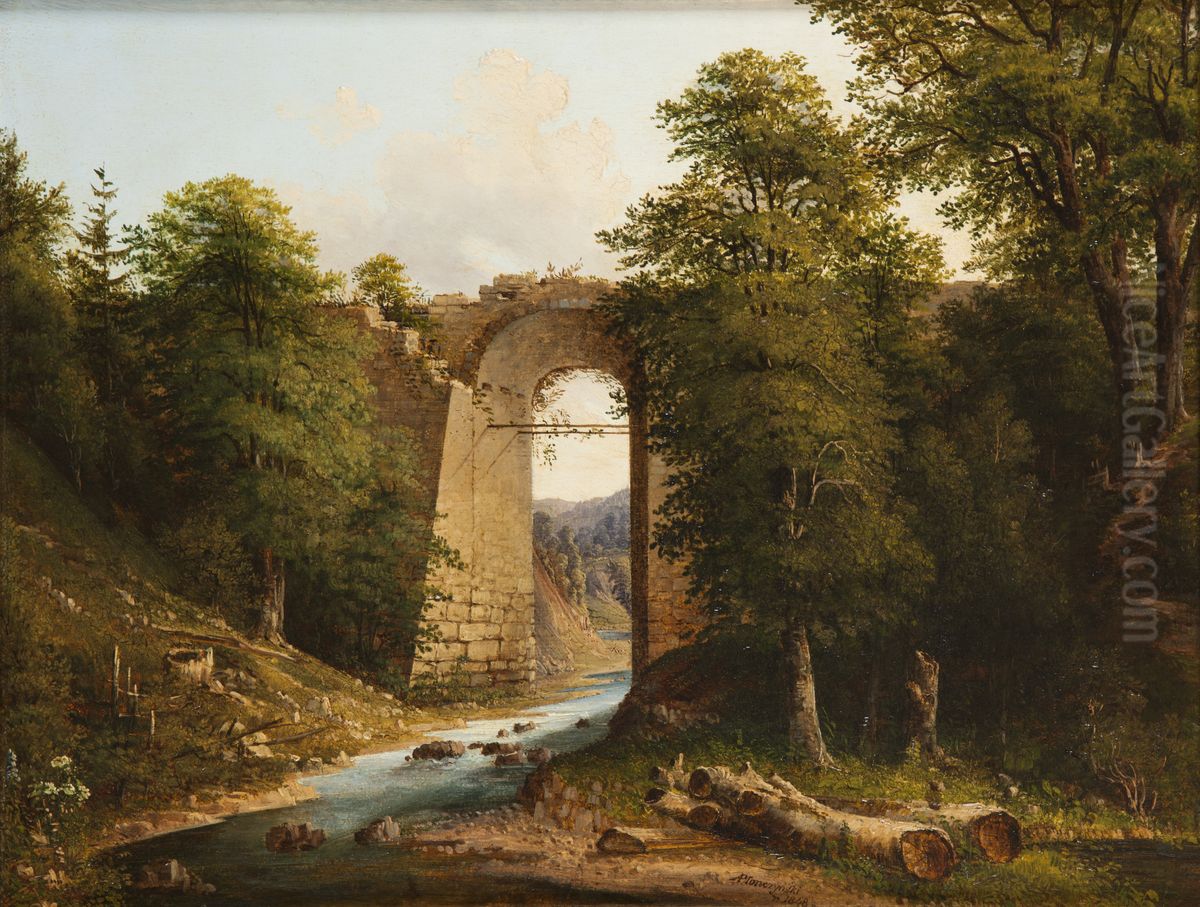 Bridge in Czerna Oil Painting by Aleksander Plonczynski