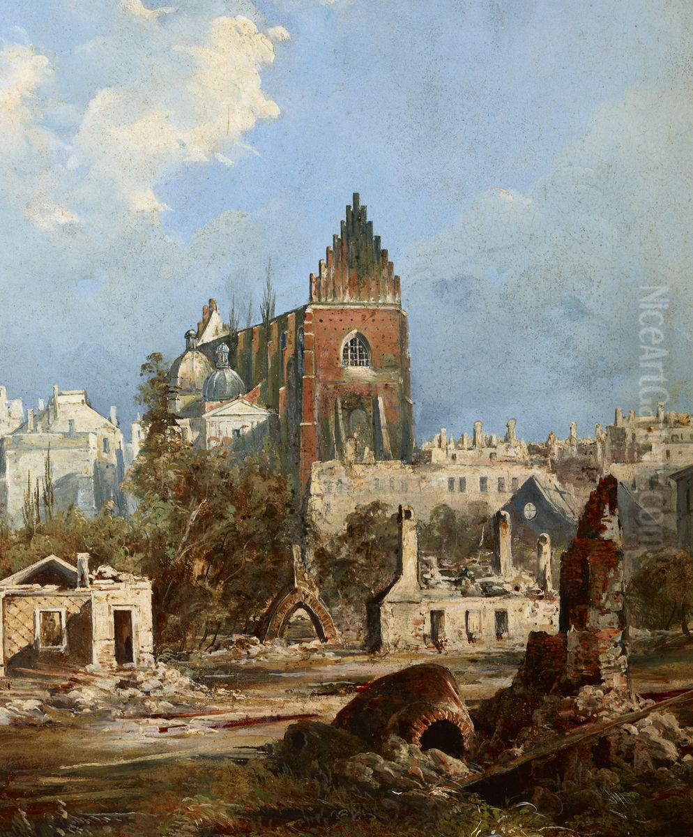 Dominican Church after the Fire of 1850 Oil Painting by Adam Gorczynski