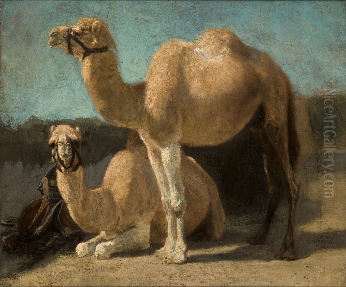 Two Camels Oil Painting by Henryk Rodakowski