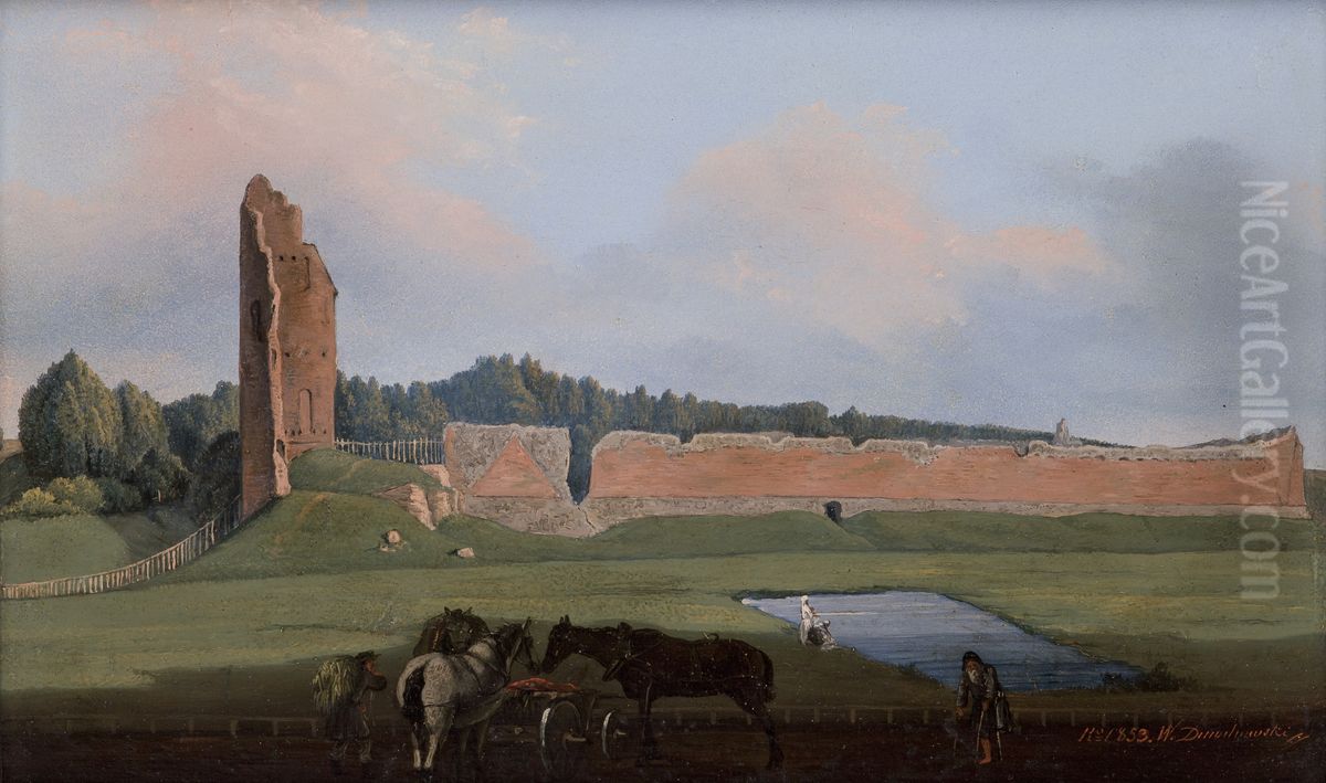 Ruins of the Miedniki Castle Oil Painting by Wincenty Dmochowski