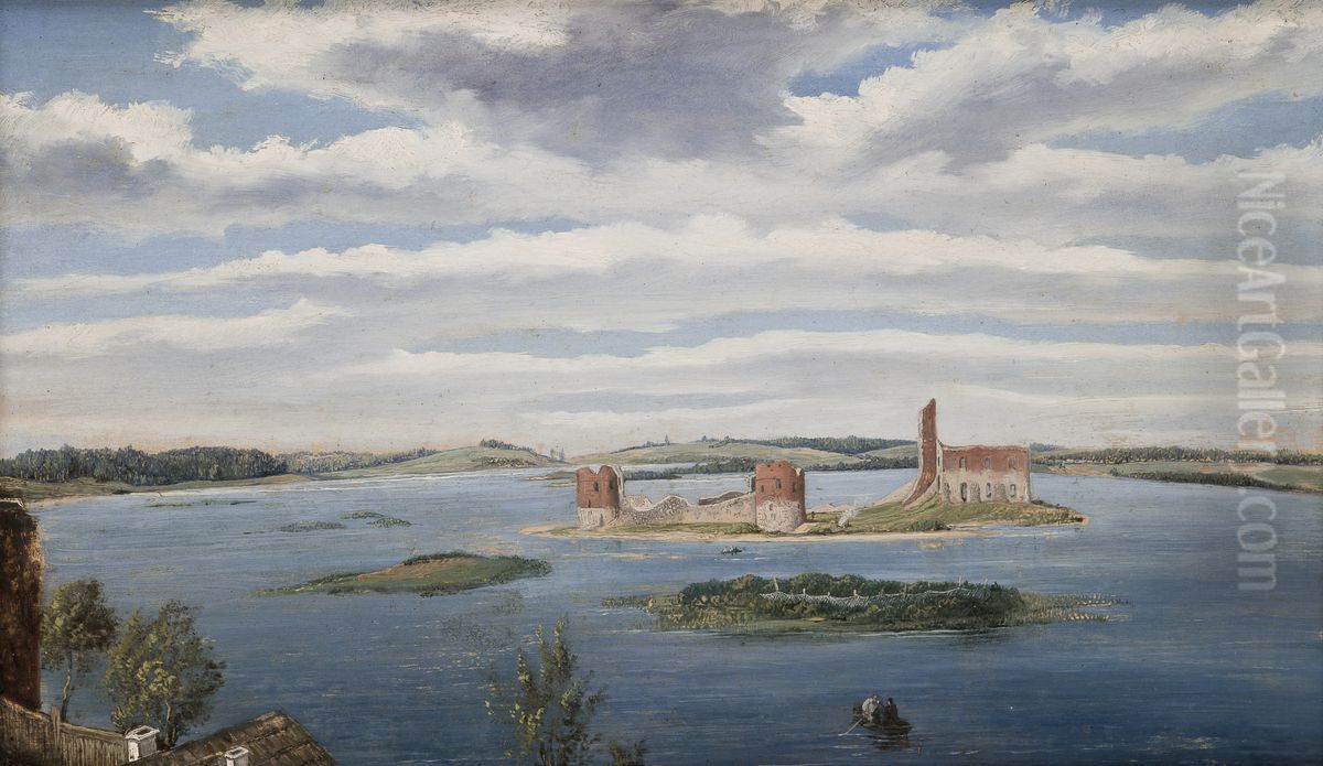 Ruiny zamku na Jeziorze Trockim Oil Painting by Wincenty Dmochowski