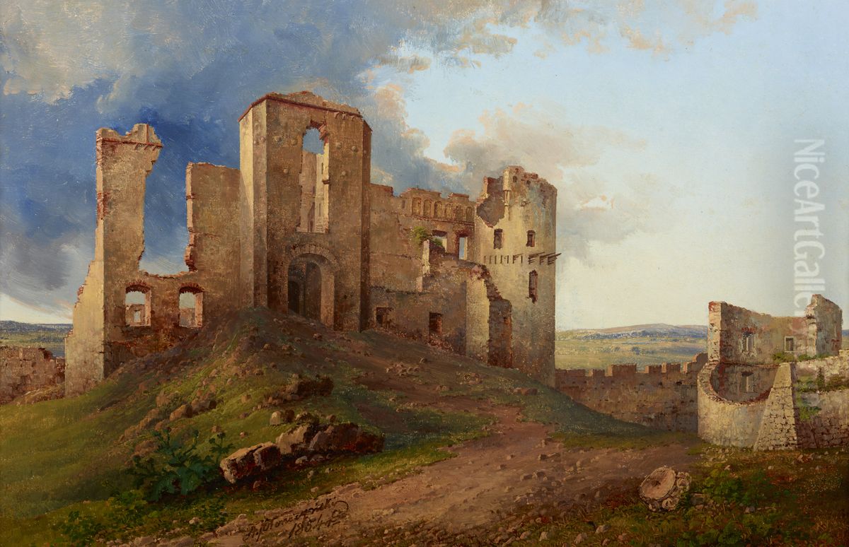 Ruins of the Tenczyn Castle Oil Painting by Aleksander Plonczynski