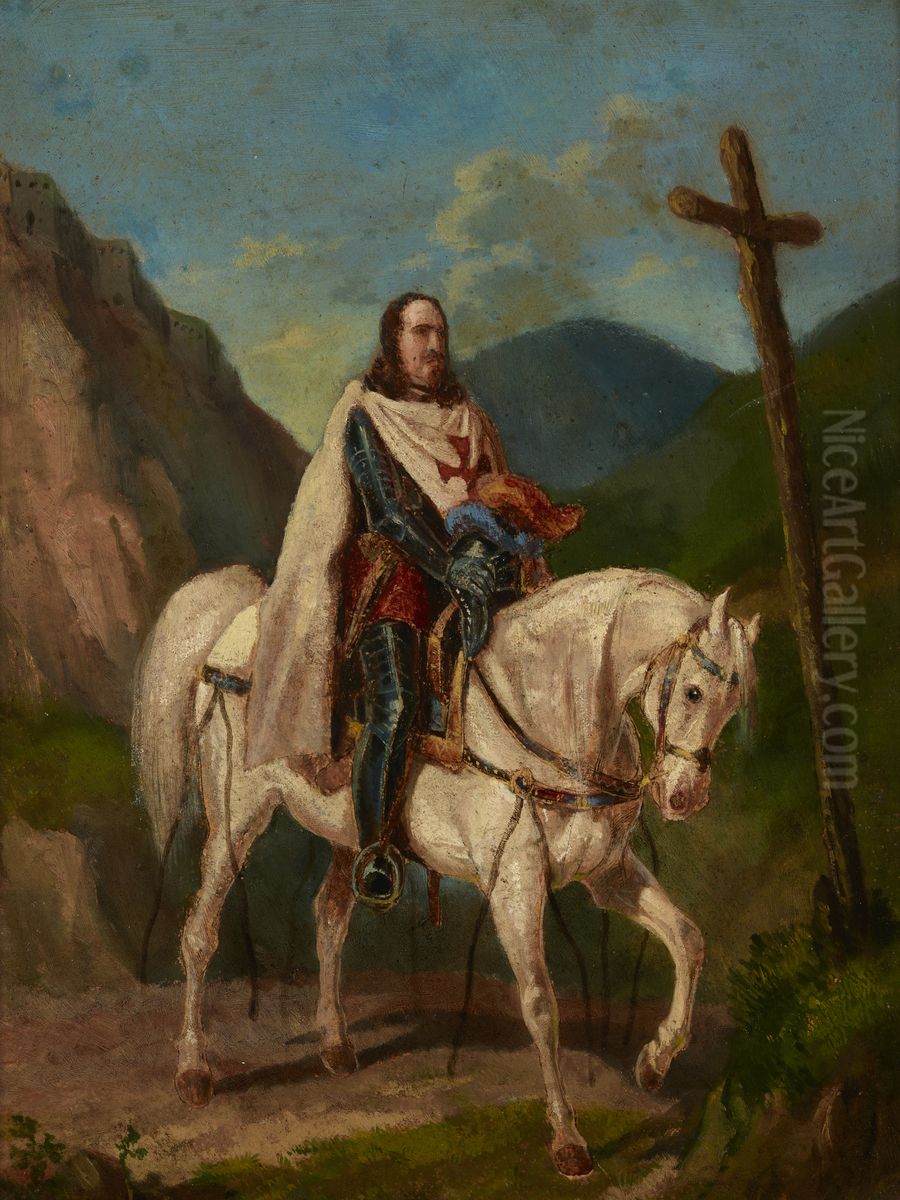 Knight on Horseback Oil Painting by Artur Grottger