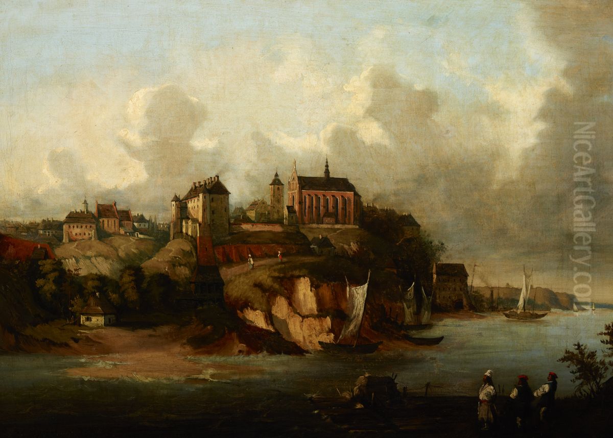 Widok Sandomierza Oil Painting by Jozef Szermentowski