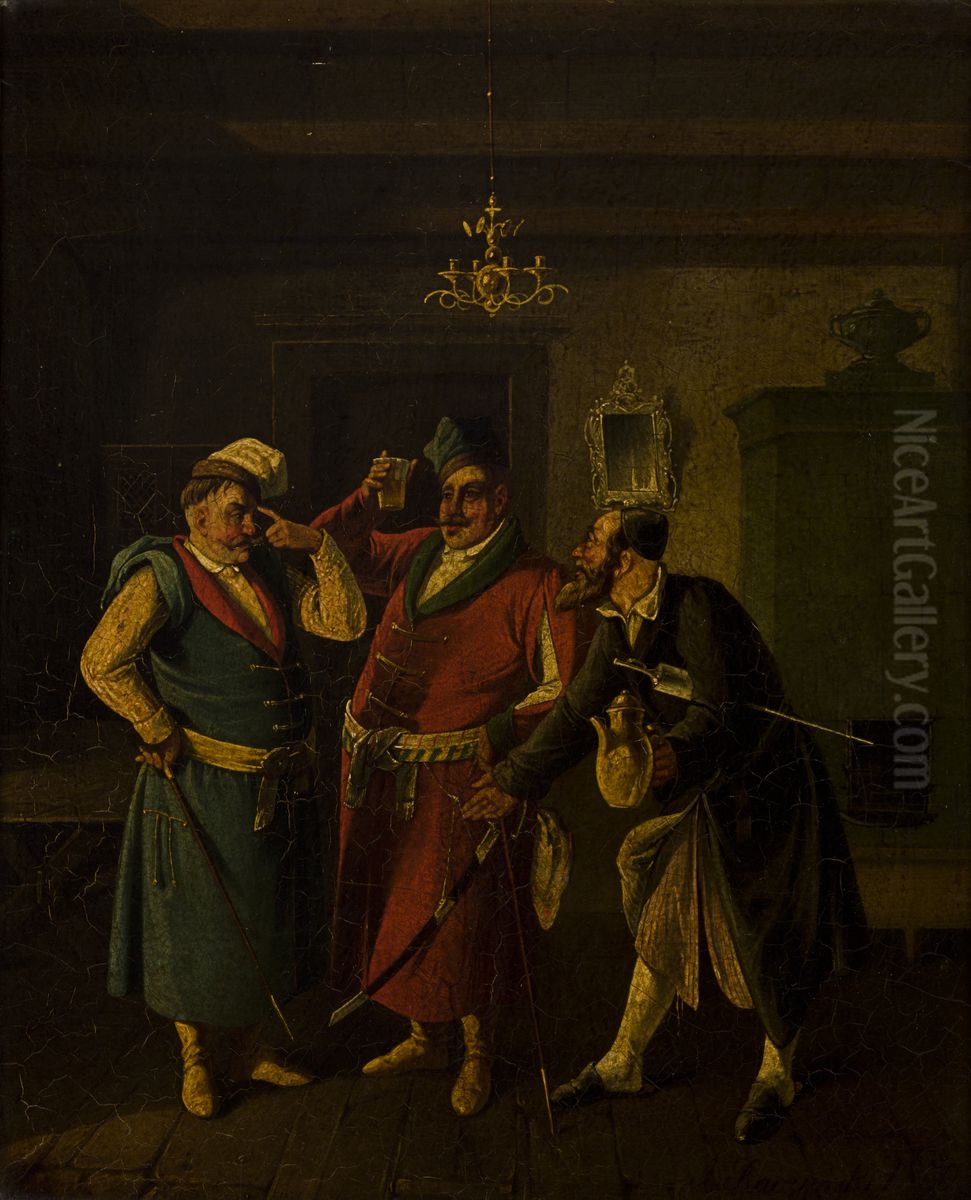 Genre Scene Oil Painting by Aleksander Raczynski