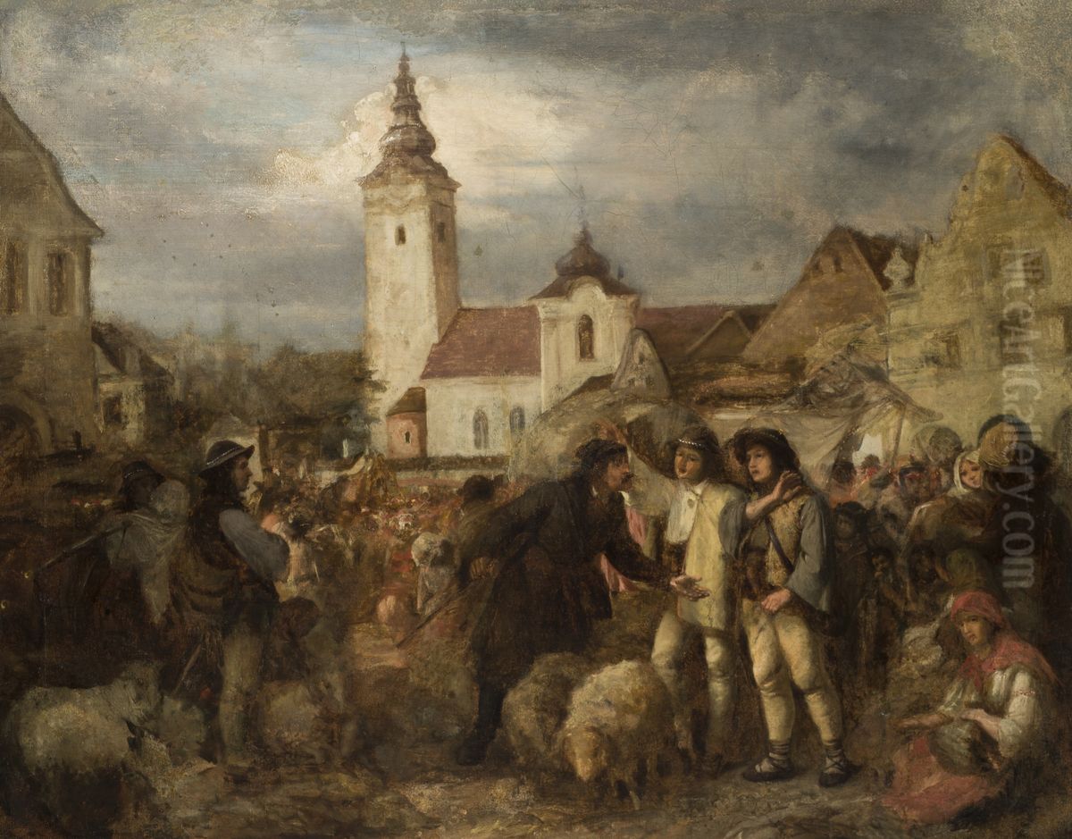 Fair in Nowy Targ Oil Painting by Aleksander Kotsis