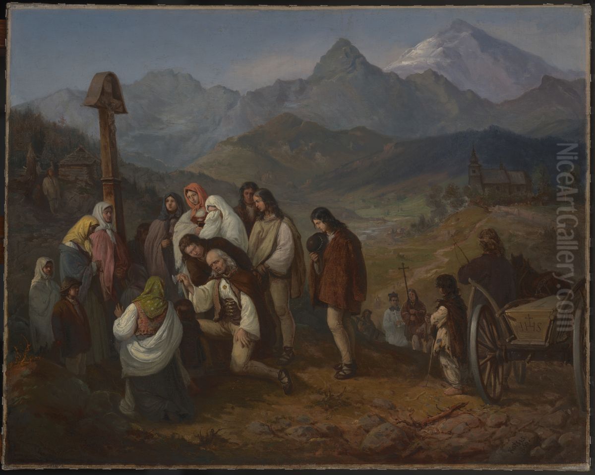 A Highlander's Funeral Oil Painting by Aleksander Kotsis