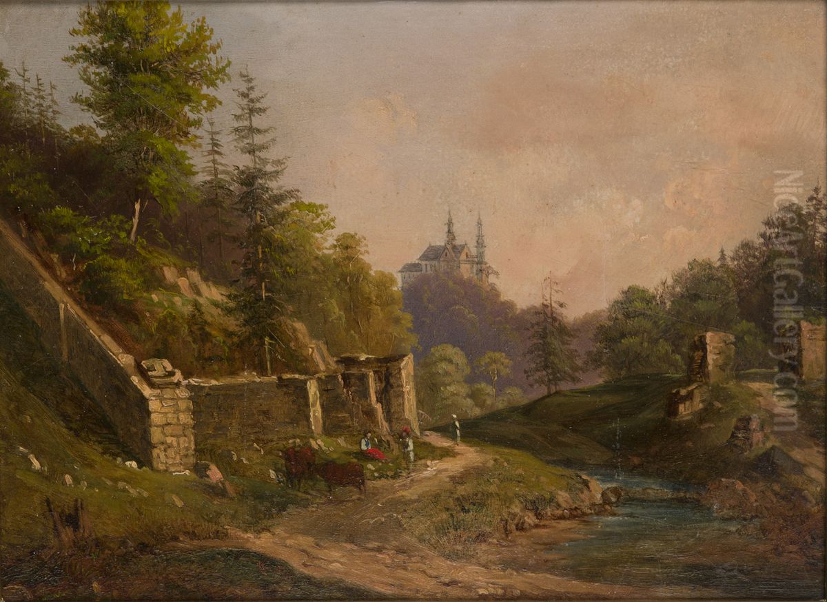 View of Czerna near Krzeszowice Oil Painting by Walery Eljasz Radzikowski