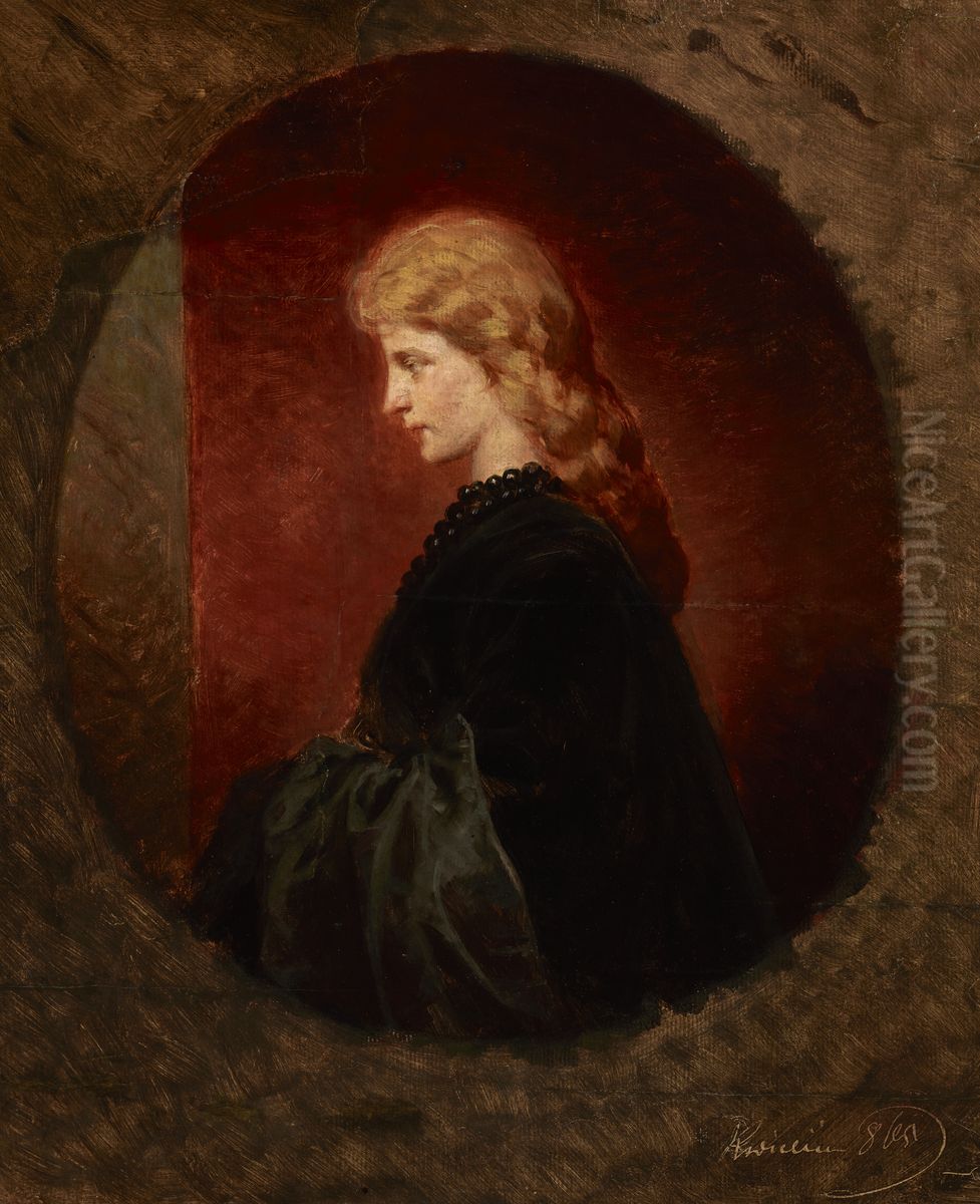 Portrait of a Red-Haired Woman Oil Painting by Artur Grottger