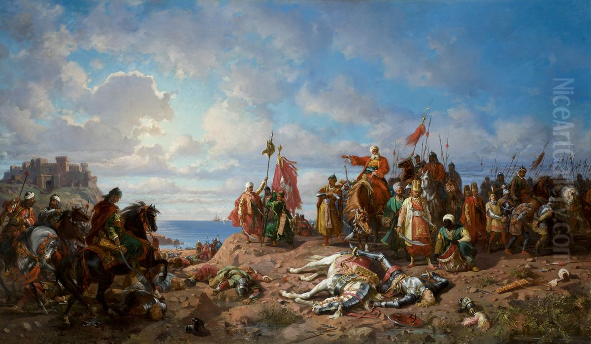 Death of Wladyslaw Jagiellon near Varna Oil Painting by Stanislaw Chlebowski