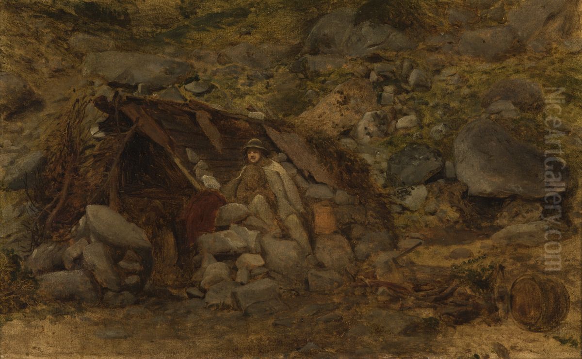 Highlander in Front of a Hut Oil Painting by Aleksander Kotsis