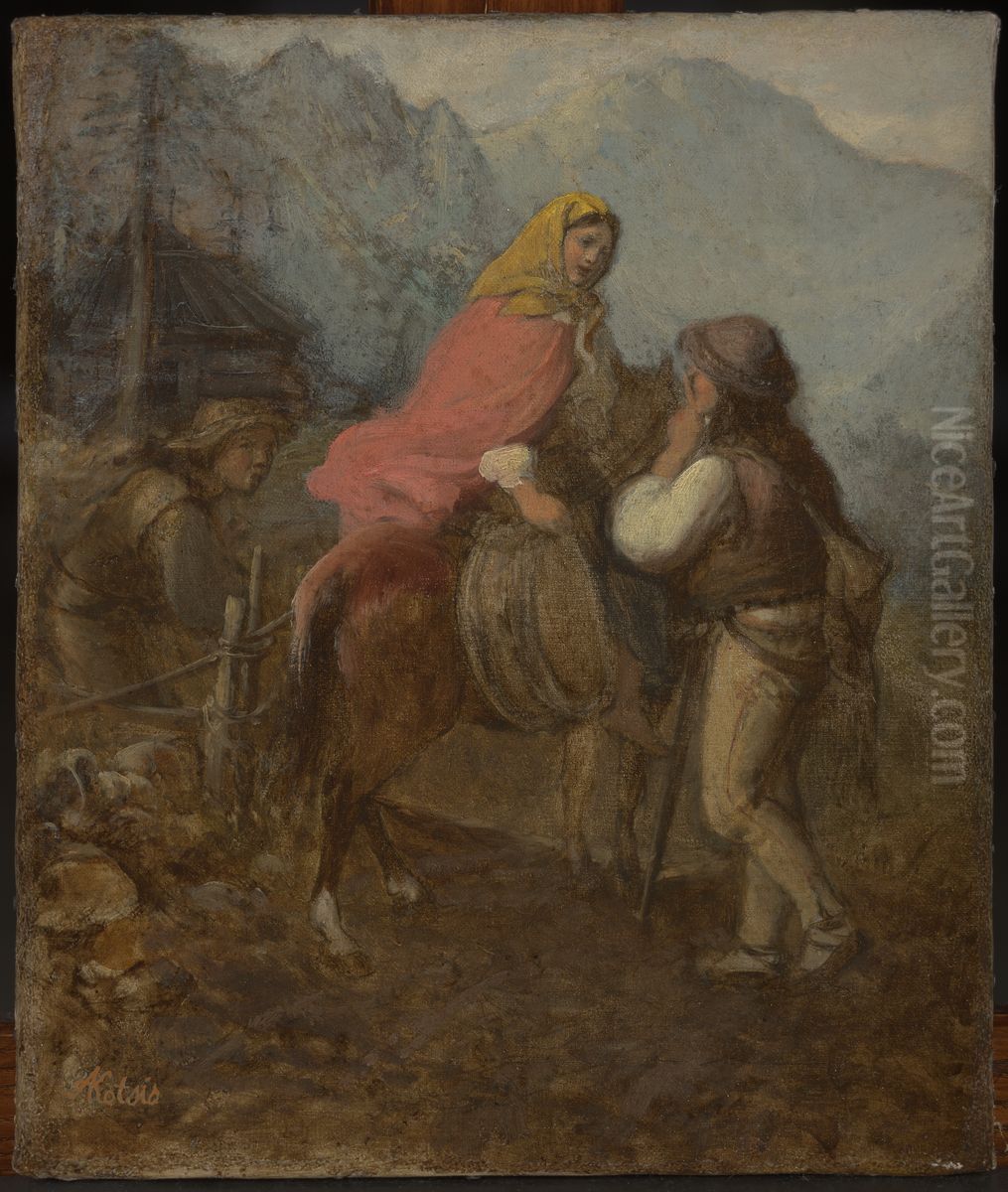 A Highlander Woman on Horseback Oil Painting by Aleksander Kotsis