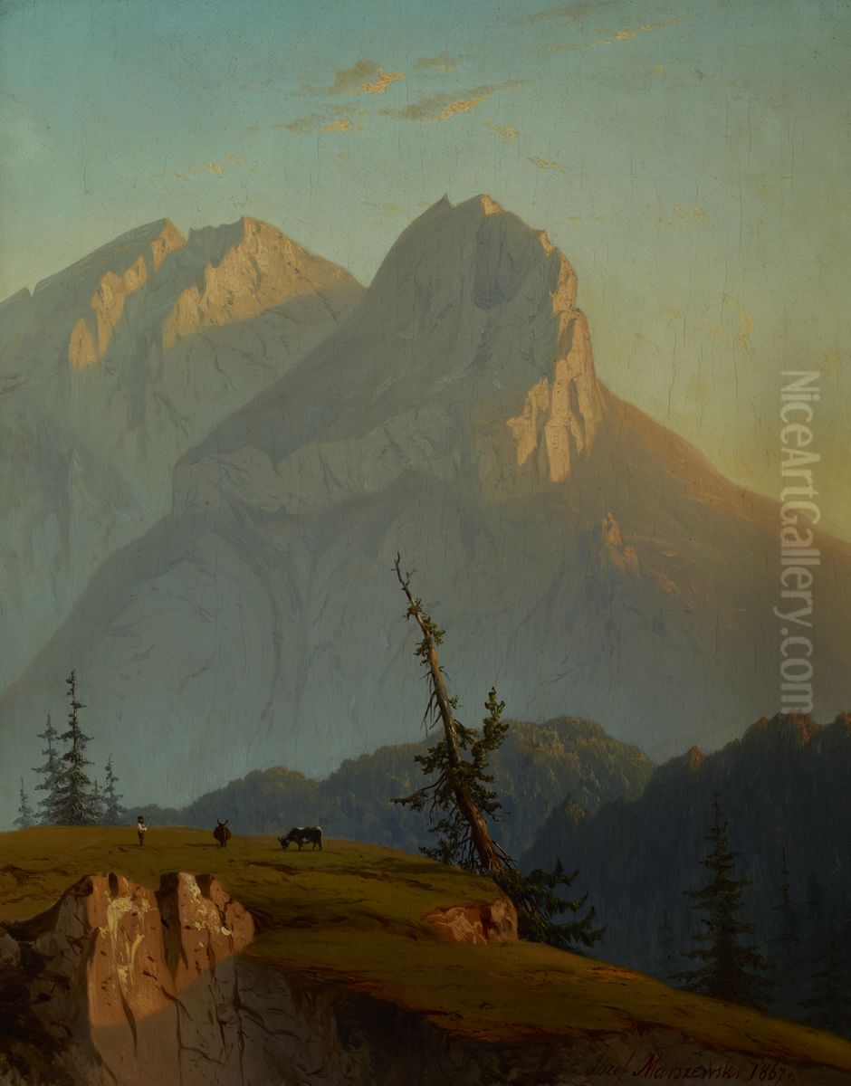 Mount Muran in the Tatra Mountains at Sunrise Oil Painting by Jozef Marszewski