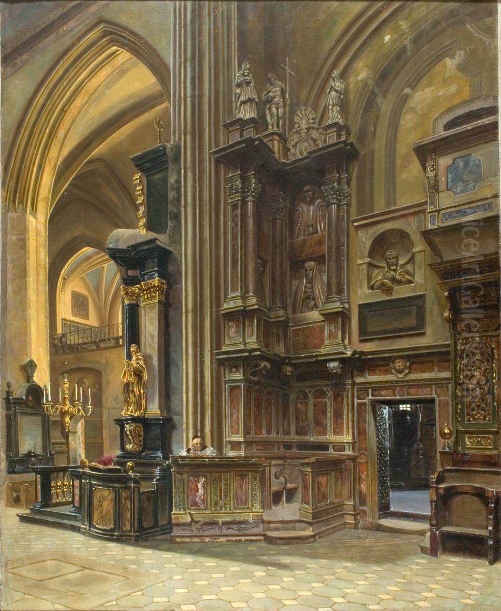 Interior of St Mary's Church in Krakow Oil Painting by Aleksander Gryglewski