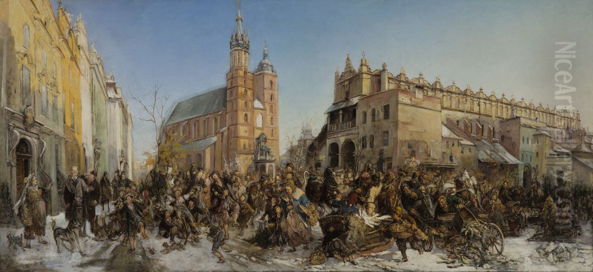 Fair on the Main Market Square in Krakow Oil Painting by Hipolit Lipinski