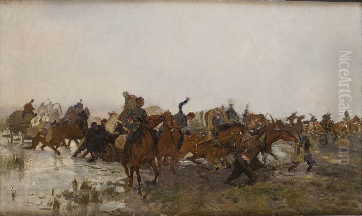 Cossacks in the March Oil Painting by Jozef Chelmonski