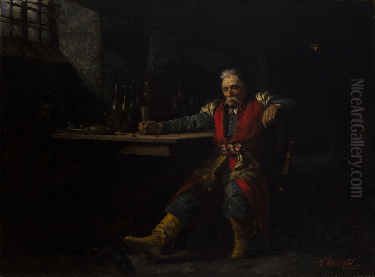 Nobleman Drinking Mead Oil Painting by Waclaw Koniuszko