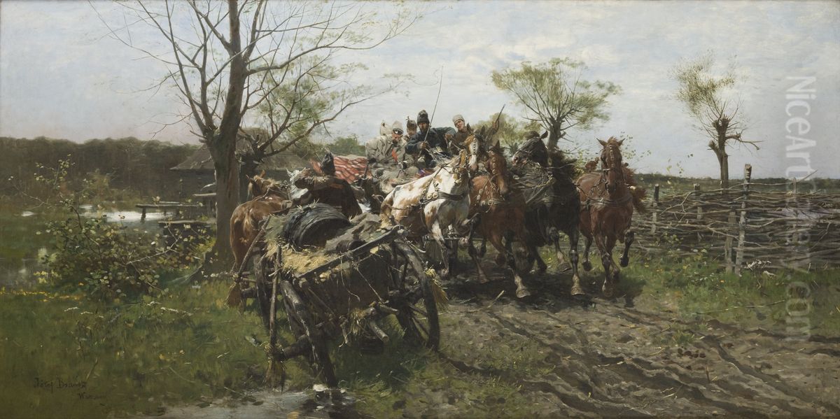 Meeting on a Bridge Oil Painting by Jozef Brandt