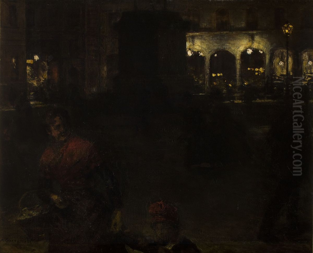 Blick auf den Wittelsbacherplatz in Munchen Oil Painting by Aleksander Gierymski