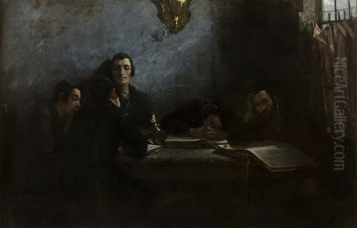 School of Talmudists Oil Painting by Samuel Hirszenberg