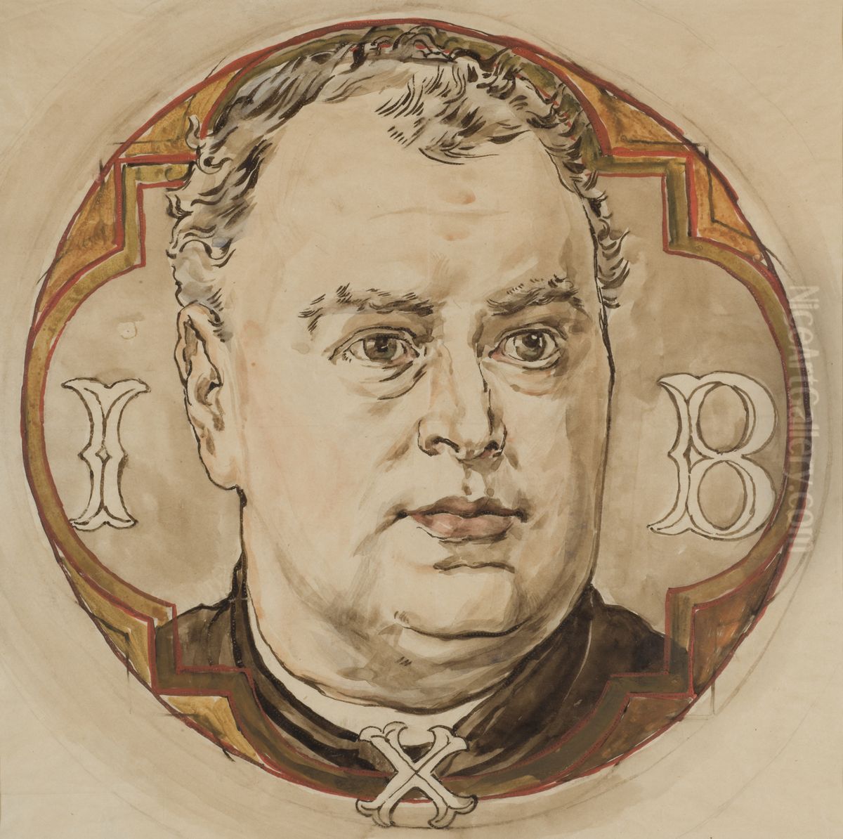 Karton do polichromii Kosciola Mariackiego - Glowa meska i litery 