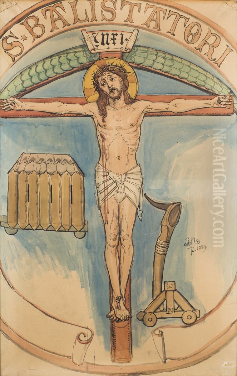 Karton do polichromii Kosciola Mariackiego - Godlo lucznikow Oil Painting by Jan Matejko