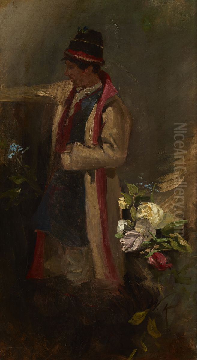 Krakovian Peasant Oil Painting by Waclaw Koniuszko