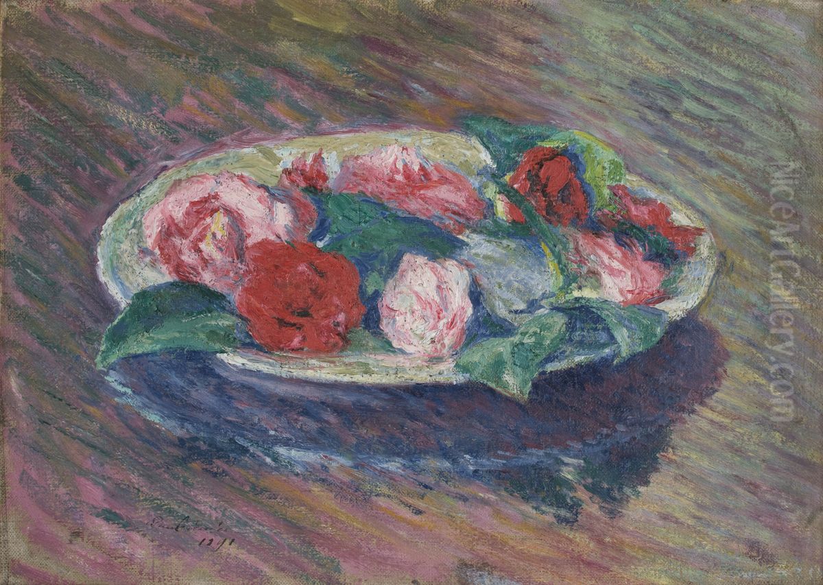 Camellias in a Bowl Oil Painting by Jozef Pankiewicz