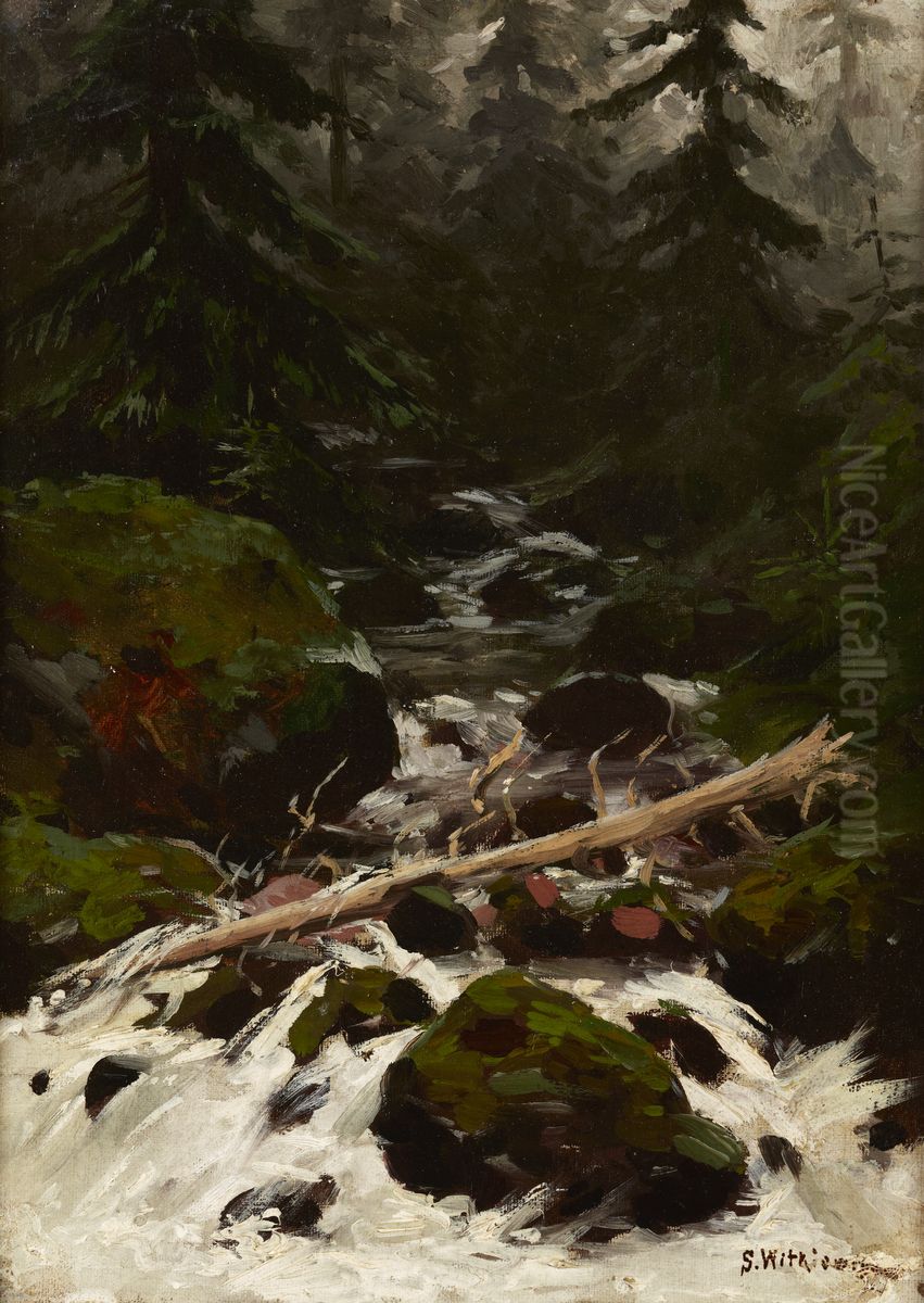 Stream in the Forest Oil Painting by Stanislaw Witkiewicz