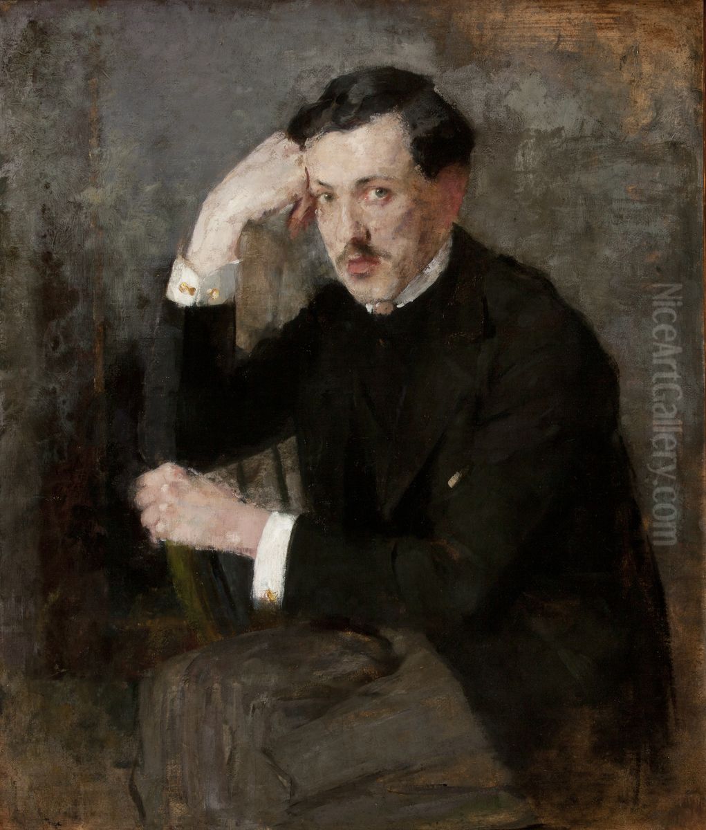 Portrait of Jozef Czajkowski / Portrait Sketch of a Young Girl - two-sided painting Oil Painting by Olga Boznanska