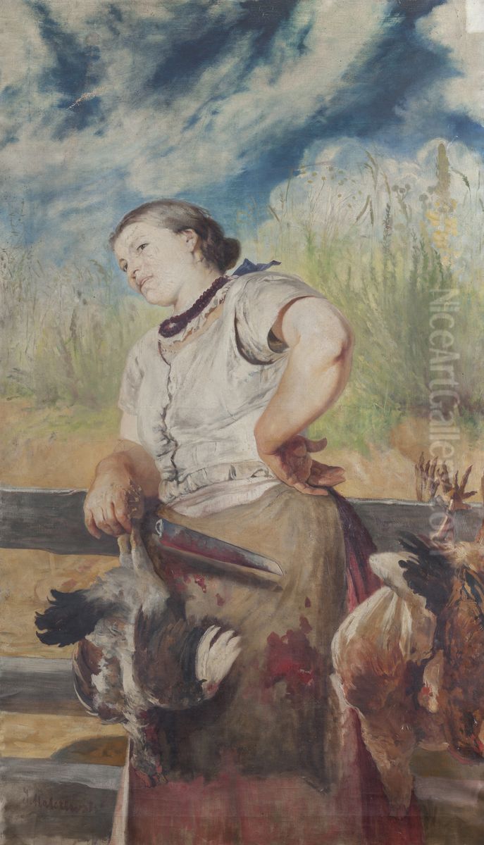 Kobieta zarzynajaca kury Oil Painting by Jacek Malczewski